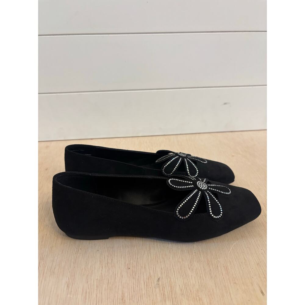 Katy Perry The Evie Daisy Flats Faux Suede Black Ballet Rhinestone Size 8.5 NWOB